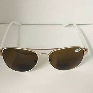 White Frame Readers Aviator Sunglasses + 2.0 32Q